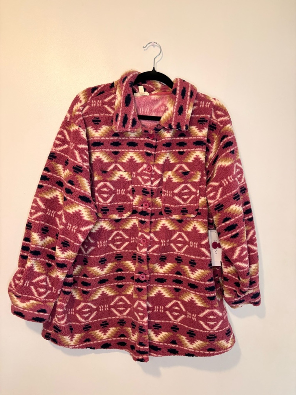 Como Blu Fleece Cardigan 1X NWT Pink Southwestern Print Button Front Cozy Plus S